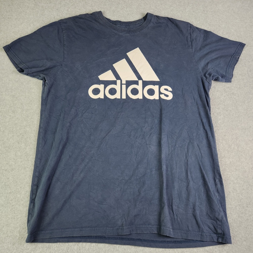 Adidas T-Shirt Mens XL Navy Blue Golf Performance Short‎ Sleeve Spell Out Logo